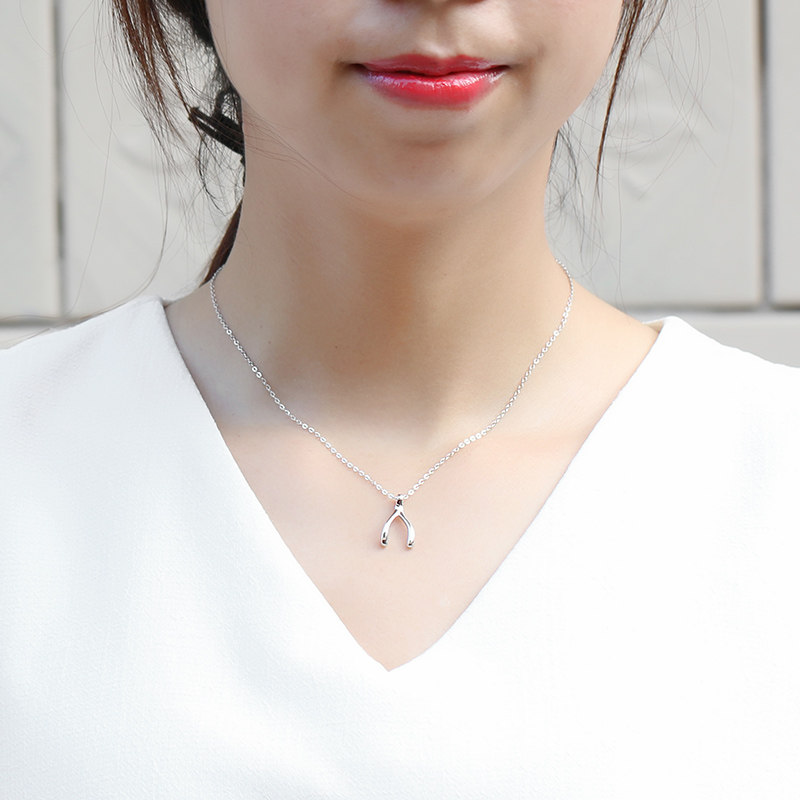 S925纯银许愿骨项链女 镀白金不掉色极简气质百搭项饰品女友礼物
