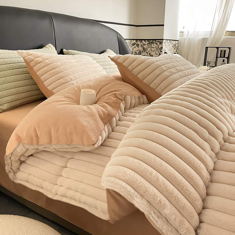 新款A类加厚兔毛牛奶绒床上四件套冬季珊瑚绒双面法兰绒撸猫感