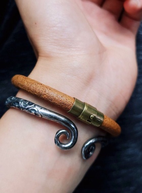 日系高桥养色牛皮手环复古情侣手工卡扣手镯男女潮人刻字百搭礼物