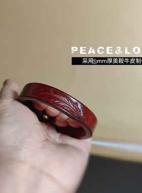 纯手工超厚美鞍革高桥同款创意阿美咔叽牛皮手环羽毛手镯复古礼品