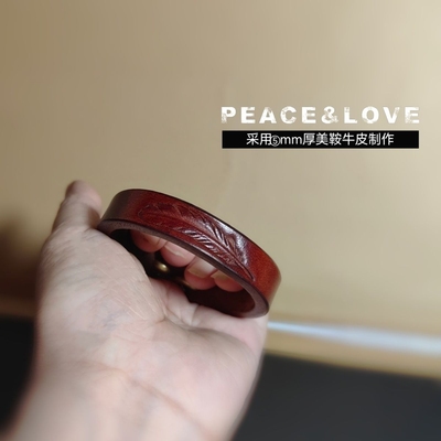 纯手工超厚美鞍革高桥同款创意阿美咔叽牛皮手环羽毛手镯复古礼品