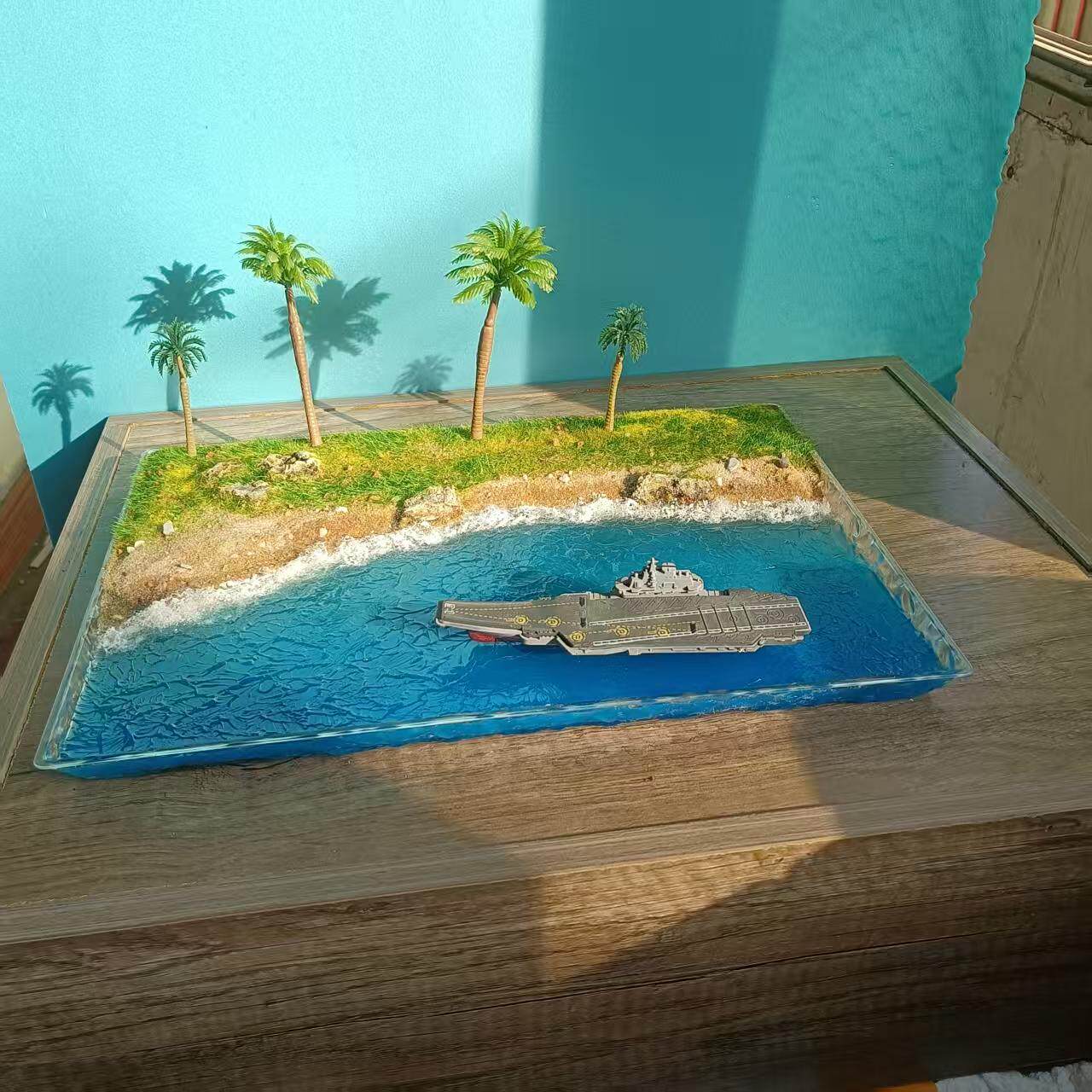 海洋主题树脂模型手工制作波浪海滩场景装饰摆件拍摄道具船模造景