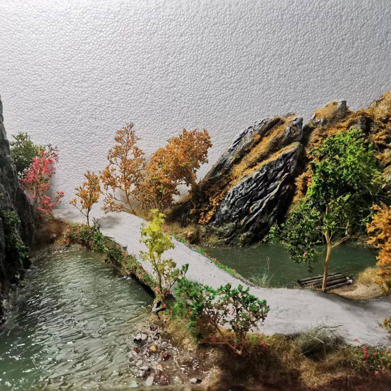 沙盘模型订制制作  diy纯手工场景风景草地仿真瀑布手办来图