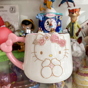 可爱 牛奶杯 卡通 陶瓷马克杯 咖啡杯 三丽鸥蝴蝶结杯柄KT猫 尾单