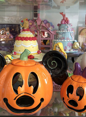 尾单 可爱卡通 万圣节Halloween南瓜头米奇米妮陶瓷蜡烛台摆件