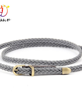 女编织灰色韩版牛仔裤百搭小皮带