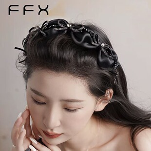 弗弗西FFX天鹅湖畔高颅顶齿梳发箍闪钻蝴蝶结头箍高端精致头饰