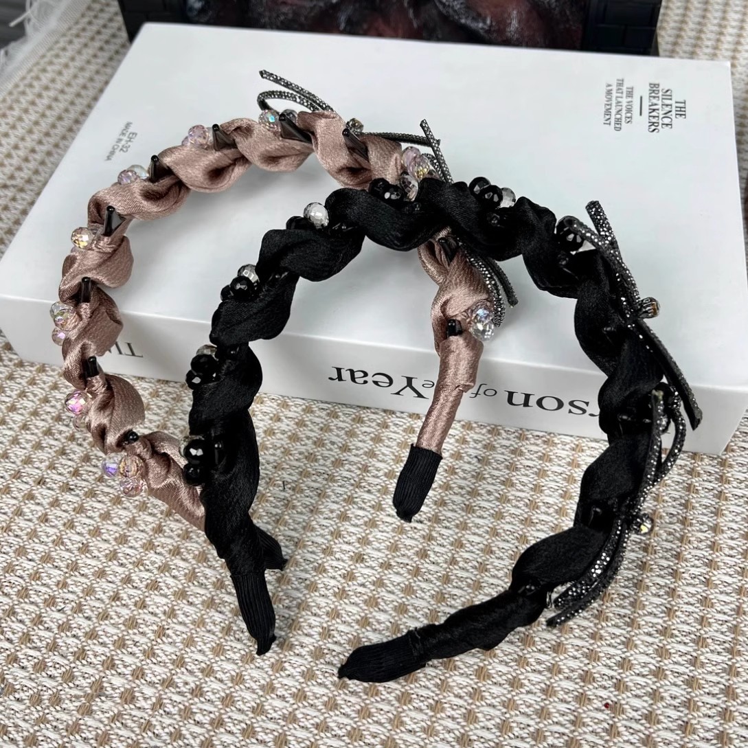 重工黑色蝴蝶结手工褶皱带齿细发箍女高级感时尚洋气头箍发饰头饰