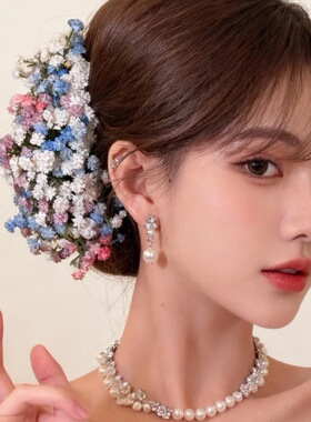 刘亦菲晚宴同款发饰满天星仿真花头饰发夹古堡公主油画感礼服头花