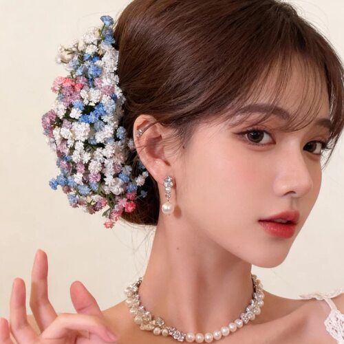 刘亦菲晚宴同款发饰满天星仿真花头饰发夹古堡公主油画感礼服头花