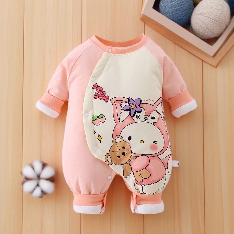 夹棉保暖睡衣无骨秋冬季初生宝宝