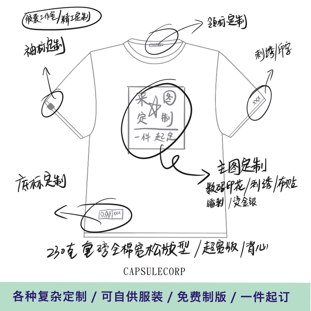 T恤定制精工DIY重磅纯棉工装班服logo广告文化衫数码印花刺绣标
