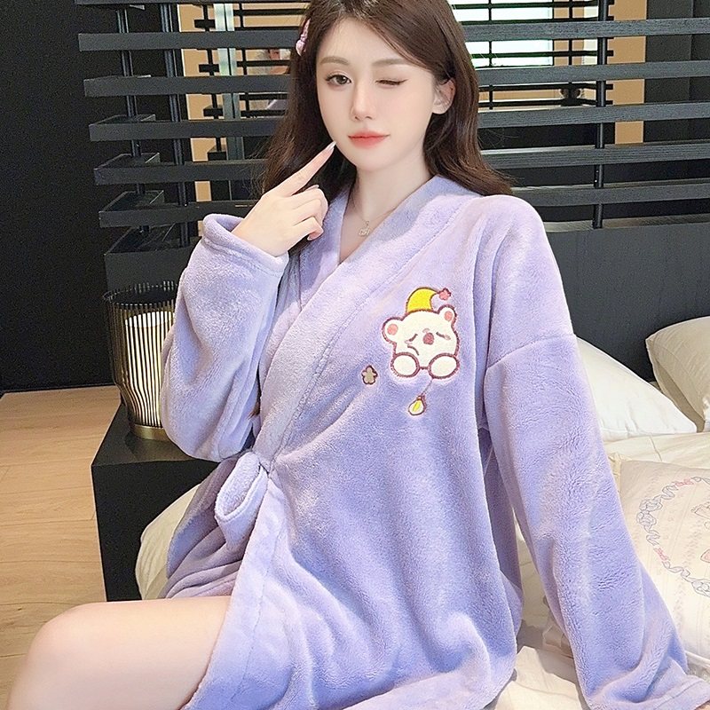 和服睡袍女秋冬季加厚珊瑚绒保暖长袖春秋法兰绒新款睡衣外穿浴袍,女士内衣/男士内衣/家居服,睡袍/浴袍,淘宝优惠券,粉丝福利购,淘宝优惠卷