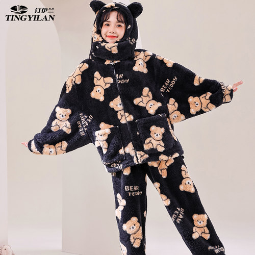 汀伊兰女法兰绒保暖家居服