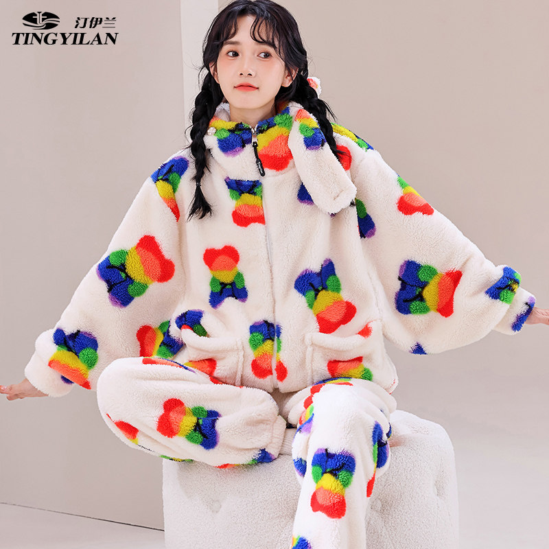 汀伊兰女法兰绒保暖家居服