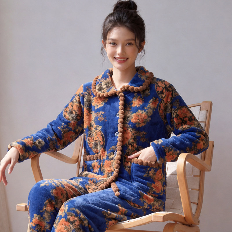 睡衣女秋冬季加厚套装家居服保暖长袖春秋新款珊瑚绒法兰绒可外穿