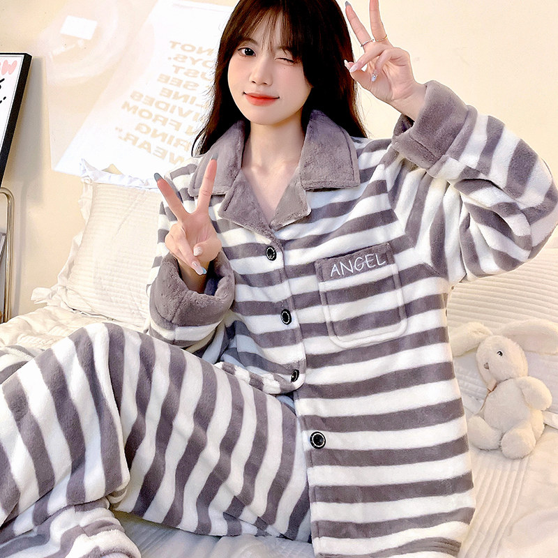 睡衣女士套装家居服套装保暖加绒加厚法兰绒珊瑚绒秋冬爆款可外穿