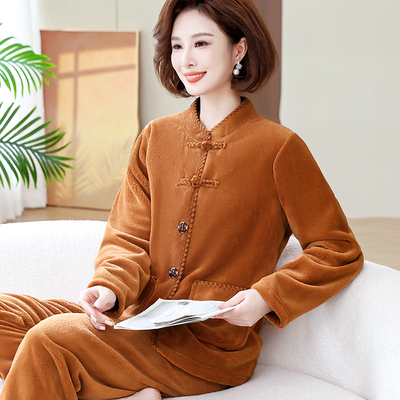 睡衣女秋冬中老年加厚套装妈妈奶奶保暖长袖春秋婆婆珊瑚绒法兰绒