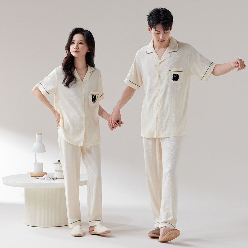 情侣睡衣春秋季薄款短袖女高级感家居服套装男可外穿