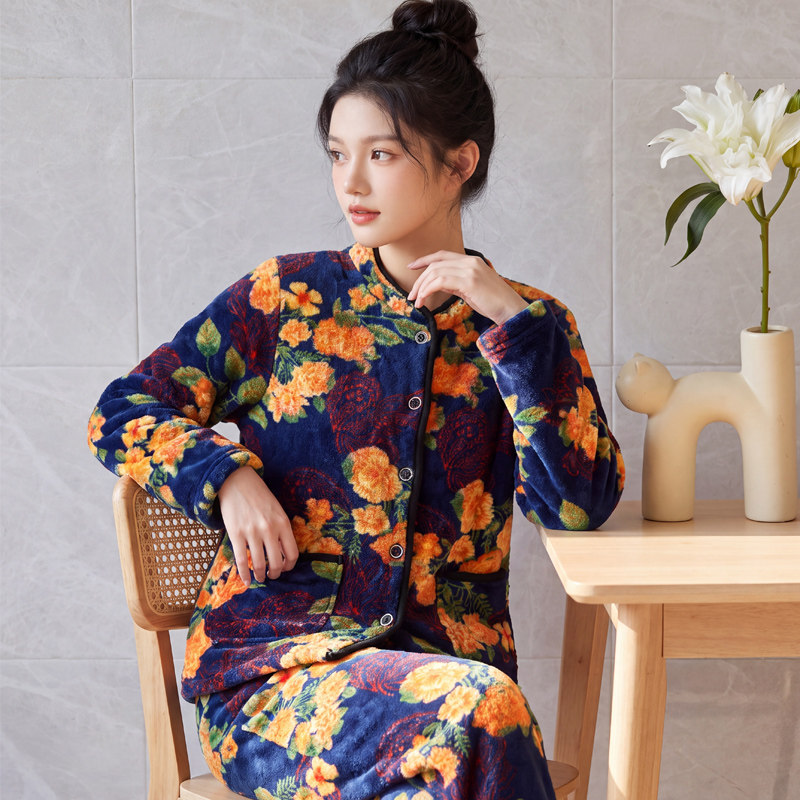 睡衣女秋冬季加厚套装家居服保暖长袖春秋新款珊瑚绒法兰绒可外穿