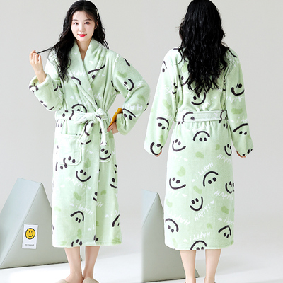 睡袍女秋冬季加厚珊瑚绒长袍外穿浴袍保暖长袖春秋法兰绒新款睡衣
