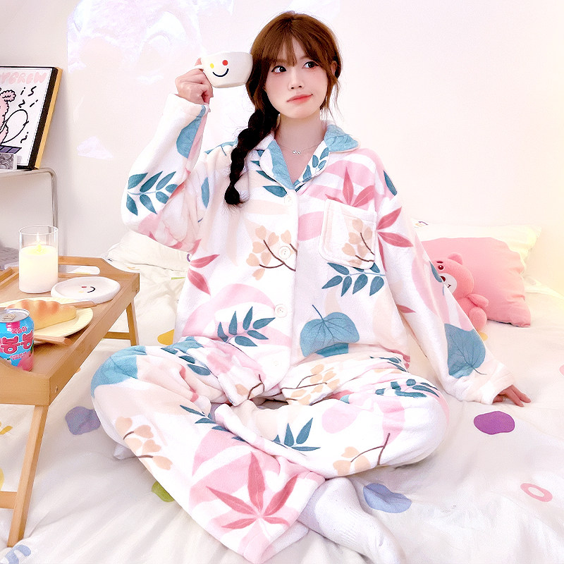 睡衣女士套装家居服套装保暖加绒加厚法兰绒珊瑚绒秋冬爆款可外穿
