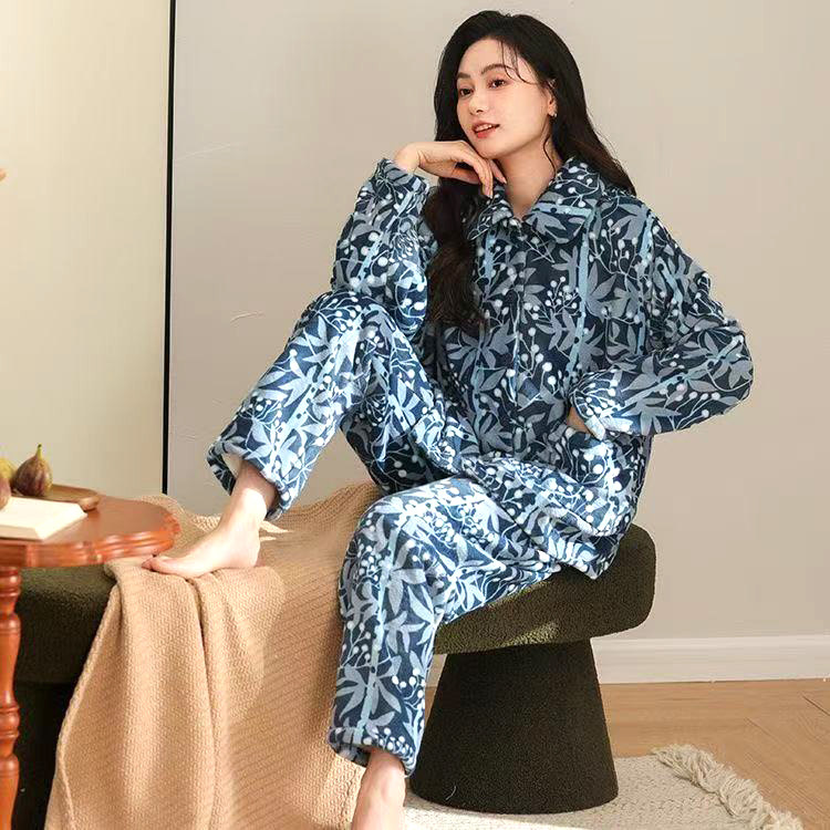 睡衣女士套装家居服套装保暖加绒加厚法兰绒珊瑚绒秋冬爆款可外穿