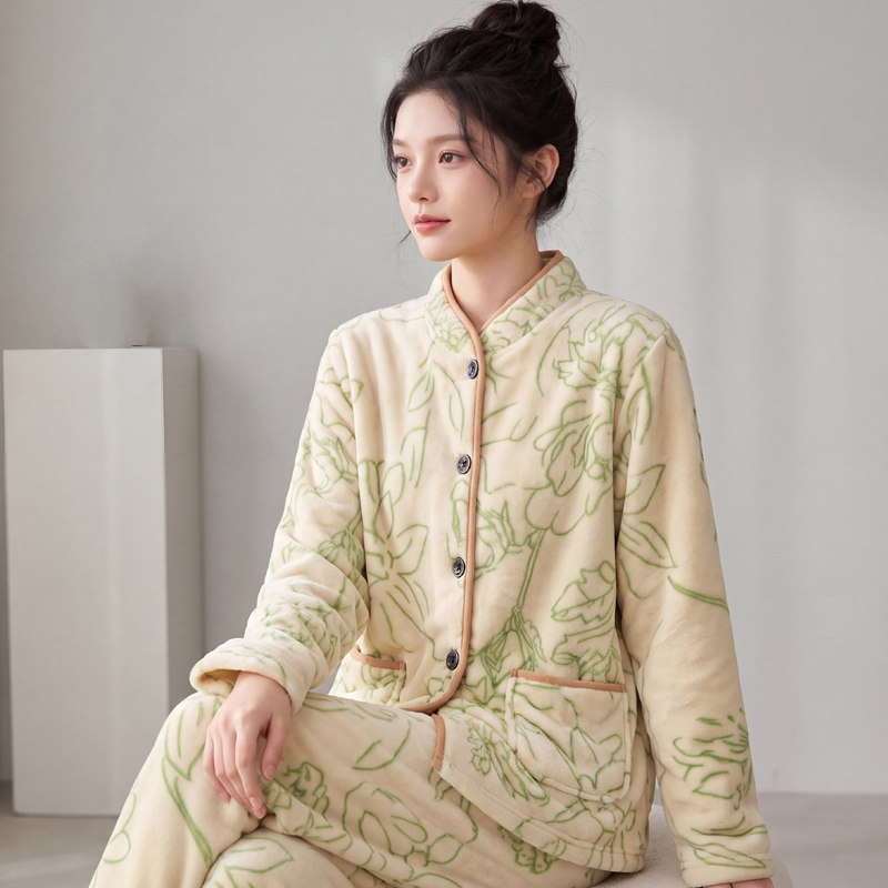睡衣女秋冬季加厚套装家居服保暖长袖春秋新款珊瑚绒法兰绒可外穿