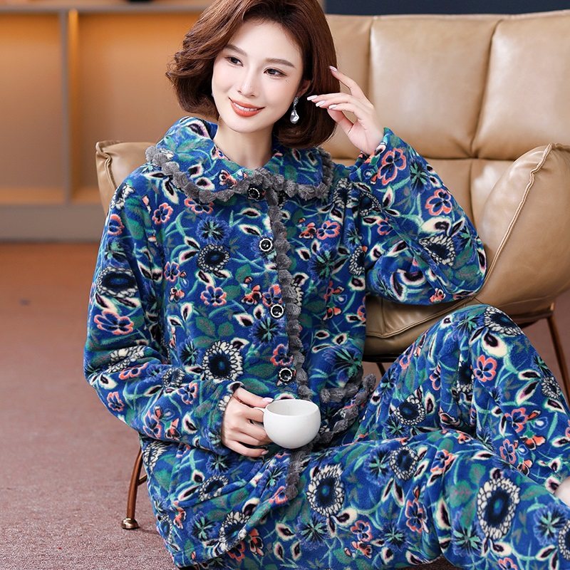 睡衣女秋冬中老年加厚套装妈妈奶奶保暖长袖春秋婆婆珊瑚绒法兰绒