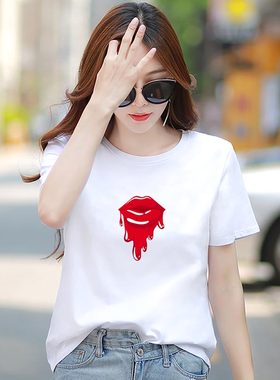 短袖t时尚百搭印花纯棉T女士甜美