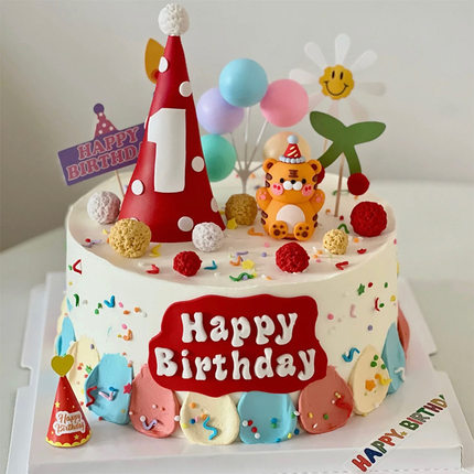 生日帽蛋糕装饰红色帽子儿童1周岁宝宝生日蛋糕插牌插件插旗摆件