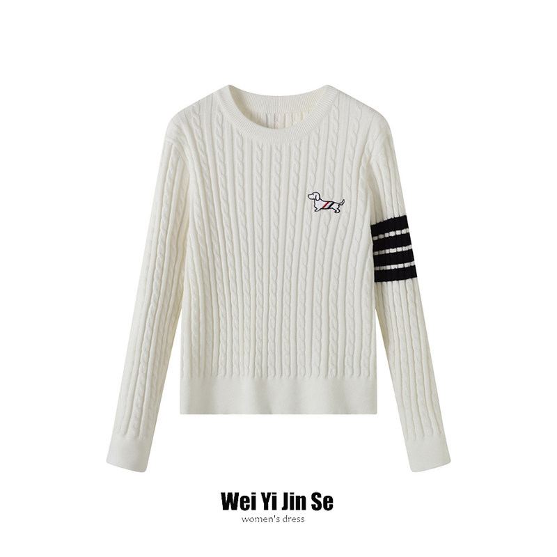韩版tbb圆领毛衣女秋冬新款修身长袖针织打底衫小狗刺绣麻花内搭