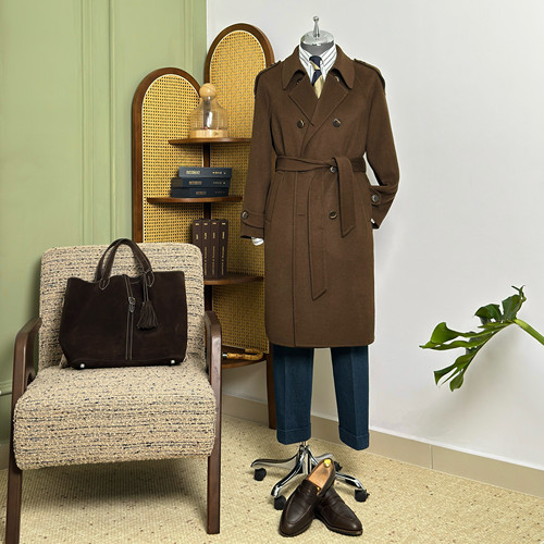 BC秋冬男士堑壕风衣款羊毛双面呢中长大衣绅装雅痞老钱风毛呢外套