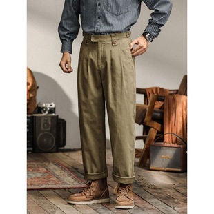 美式复古双褶高腰廓尔喀宽松休闲裤骑行户外工装风可调腰围休闲裤