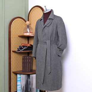 BC男士 复古老钱风人字纹毛呢外套 秋冬高定巴尔玛肯羊毛大衣中长款