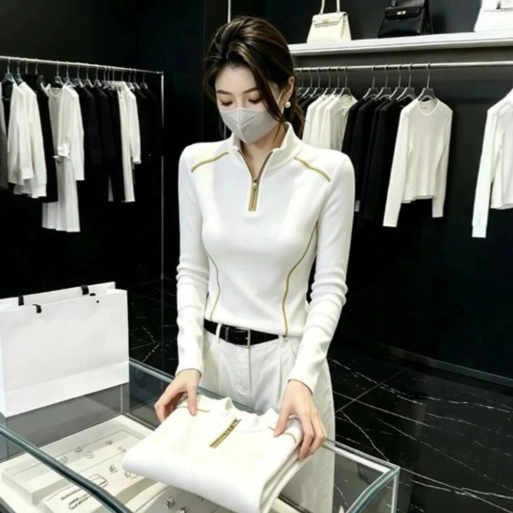 时尚半拉链长袖T恤女2026秋季