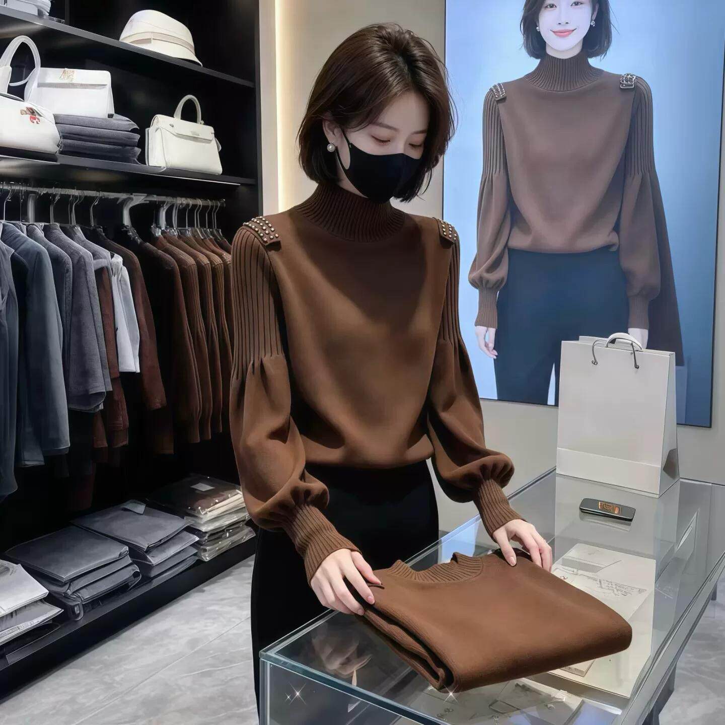 韩系半高领长袖针织衫女秋冬季