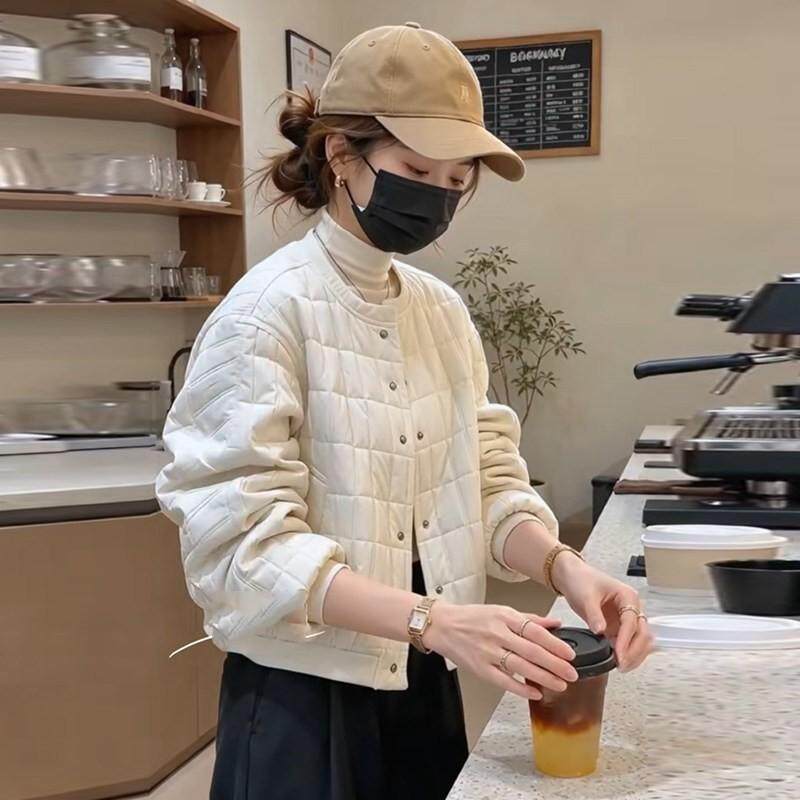 韩系圆领轻薄棉服外套女2026秋冬新款洋气宽松百搭显瘦棉衣棉袄潮