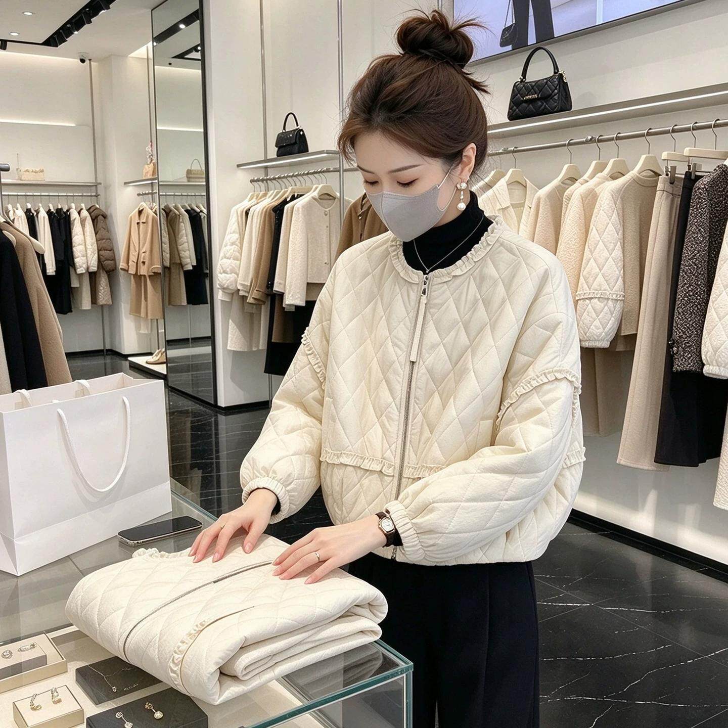 菱格纹夹棉外套棉服女秋冬新款洋气减龄百搭显瘦休闲夹克棉衣上衣