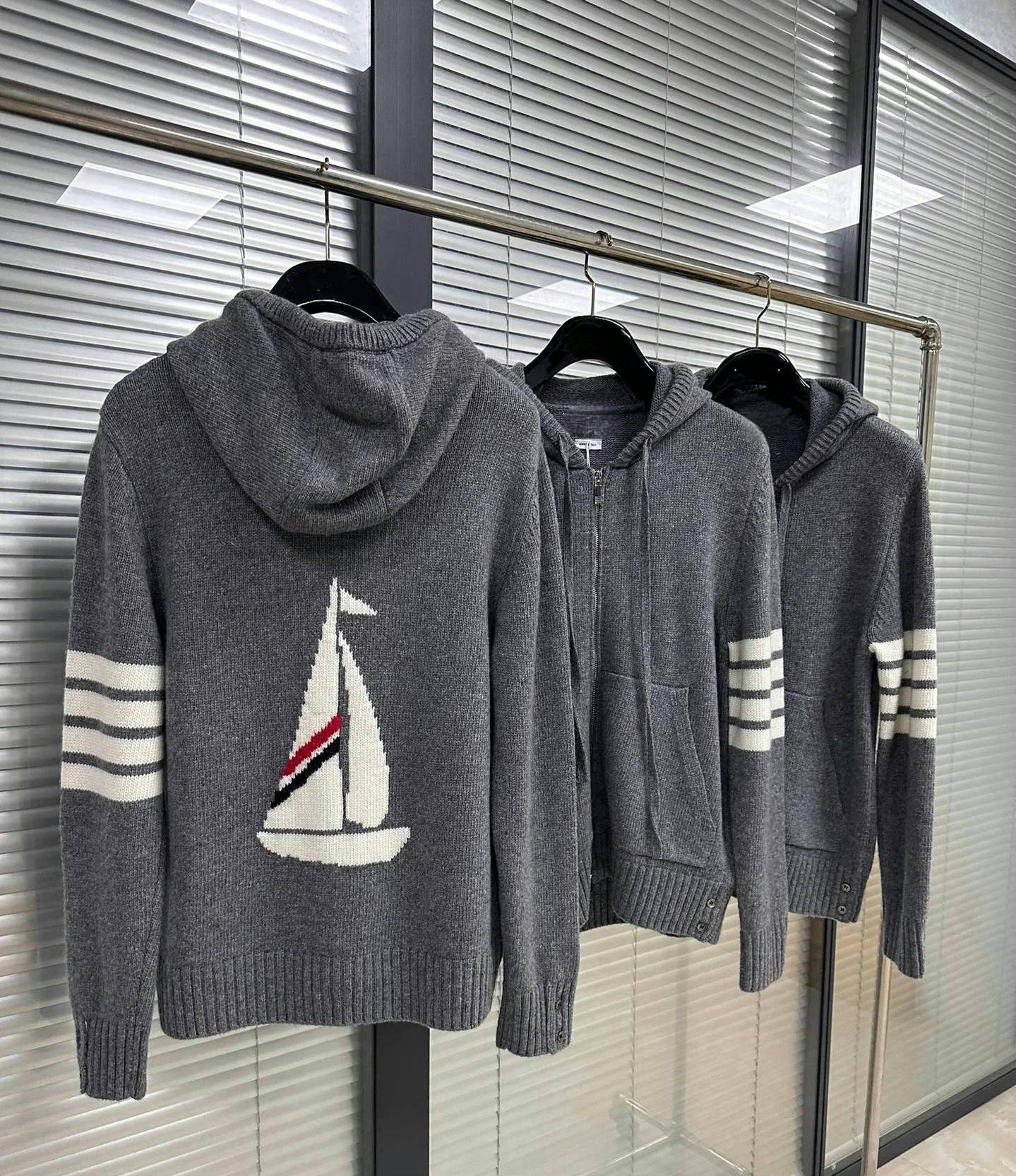 tb针织外套连帽拉链开衫毛衣男女同款情侣装后背帆船卫衣秋冬款