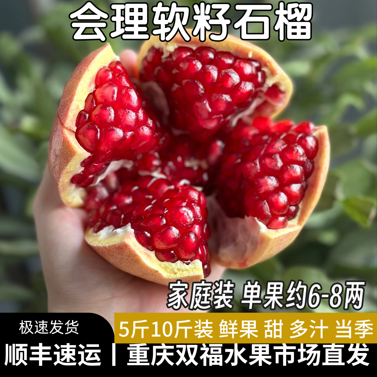 会理软籽石榴5斤10斤家庭装中果单果约6-8两应季时令水果重庆双福