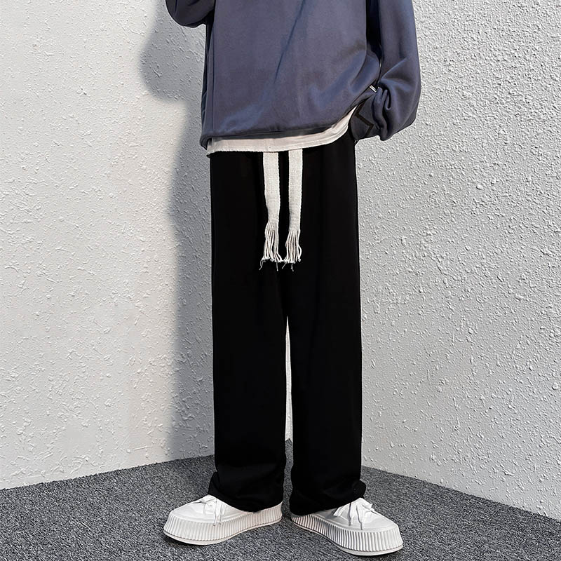 抽绳束脚裤男春秋欧美高街vibe裤子ins港风直筒裤宽松大码休闲裤图片