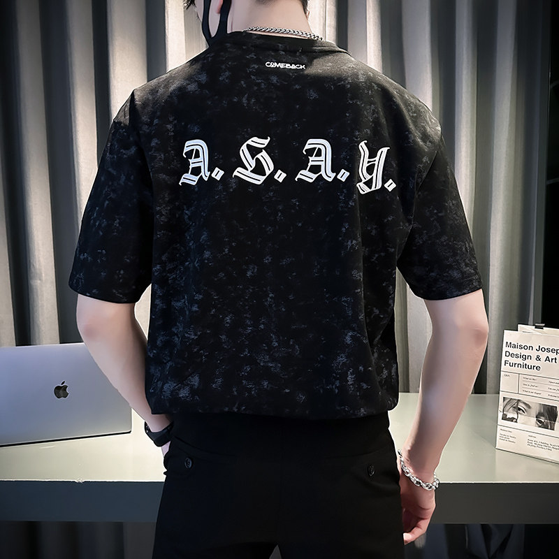 短袖T恤夏季高端圆领半袖体恤衫男士扎染碎花休闲上衣TX04-P58,男装T恤,星座712-1