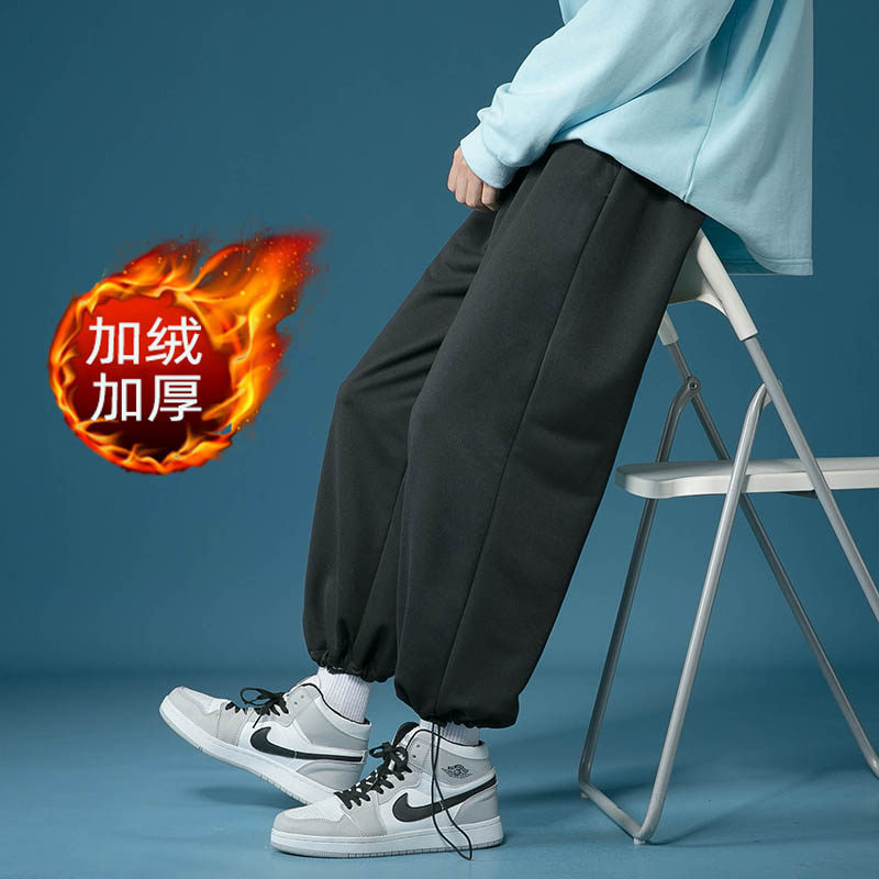 冬季加绒卫裤加厚纯色运动裤宽松直筒裤100%聚酯纤维P23加绒P25,男装休闲裤,星座712-1