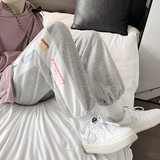 港风休闲裤宽松阔腿裤加厚拼接印花卫裤直筒拖地裤束脚运动裤K24，男装休闲裤，星座712-1