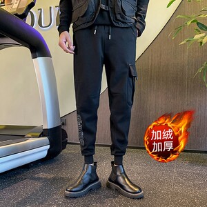 冬季加绒休闲裤潮牌工装裤社会小伙束脚裤修身小脚裤 A166-P58图片