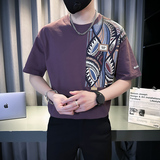 新中式体恤风拼色圆领T恤衫短袖t恤夏装打底衫TX02-P58，男装T恤，星座712-1