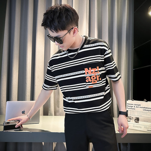 夏季薄款潮牌条纹短袖t恤男士潮流百搭上衣半截袖T恤TX03-P58图片