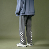 加绒牛仔裤港风棋盘格宽松拖地裤纯色加绒休闲裤阔腿裤N06-P45，男装牛仔裤，星座712-1