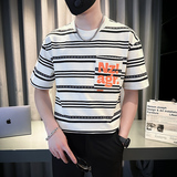 夏季新款男士短袖T恤黑白条纹衣服男女款打底衫TX03-P58，男装T恤，星座712-1